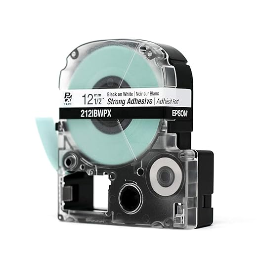 Epson LABELWORKS 212IBWPX Genuine PET (Polyester) Tape Cartridge - Black on White Strong Adhesive Standard Industrial Label Maker Tape - 1/2" (12MM) Wide, 30 ft