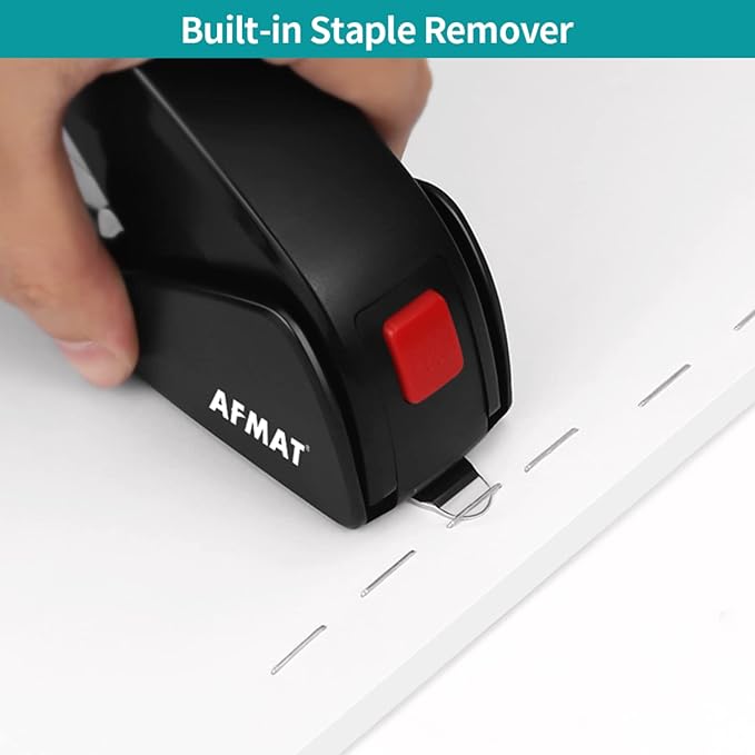 AFMAT Stapler for Desk, 50 Sheet Effortless Desktop Stapler Staple with One Finger, Portable Ergonomic Handheld Staplers Heavy Duty, Built-in Remover, Space Save Size, Good for Home & Office ES10