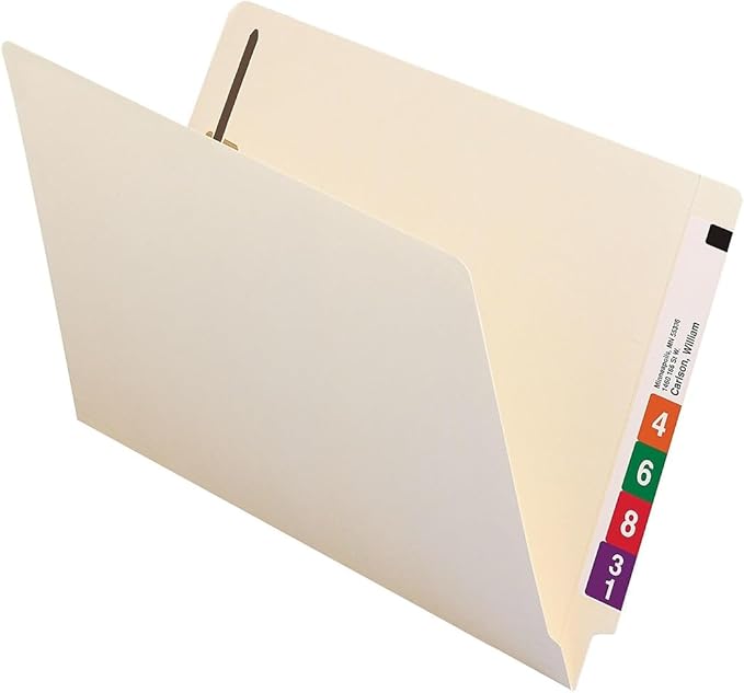 Smead End Tab Fastener File Folder, Shelf-Master® Reinforced Straight-Cut Tab, 1 Fastener, Legal Size, Manila, 50 per Box (37110)