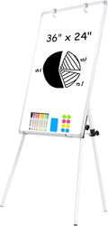 Magnetic Whiteboard Easel, 36"x24" Height Adjustable Dry Erase Board with Stand, Large Aluminium Frame White Board for Teaching, Flipchart Standing Writing Board for Office, Home (White)