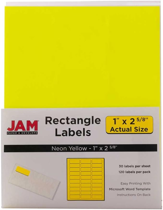 JAM PAPER Return Address Labels - Standard Mailing - 1 x 2 5/8 - Assorted Neon Colors - 600 Shipping Labels/Pack