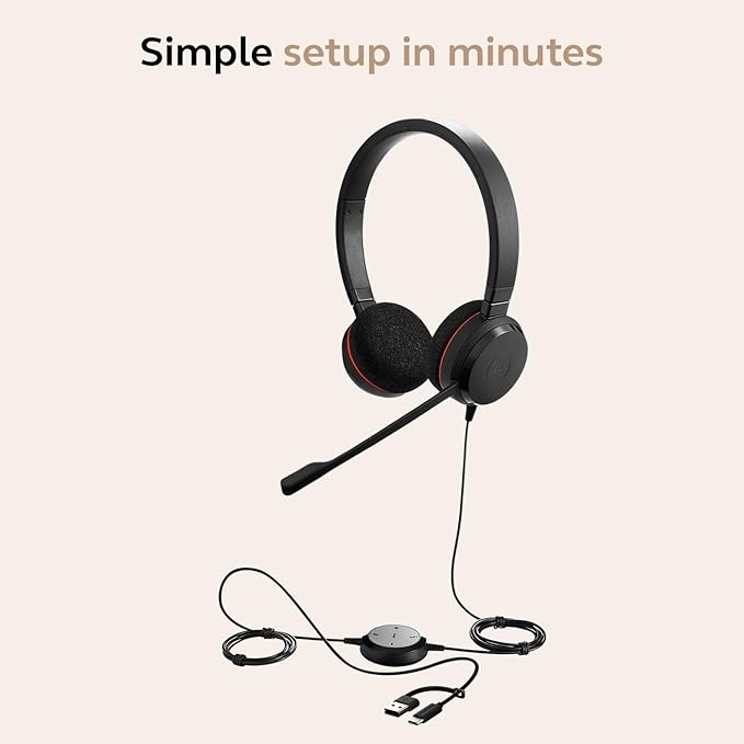 Jabra Evolve 20 Wired Headset (2025 Edition) - Dual-Ear Wired Headset for Office and Work from Home - Call Control - All Platforms - USB-C/A Connectivity - Black