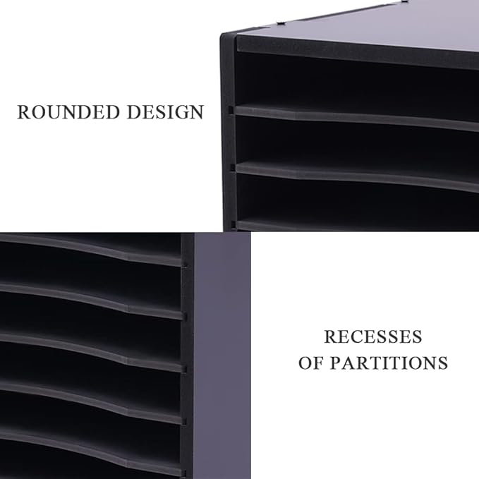 Vertical Desktop Sorter 11 Slots, Mail Organizer Vertical File Organizer, PVC Paper Sorter Organizer with 11 Adjustable Compartments, Construction Paper Storage Mailbox for Home Office (Black)