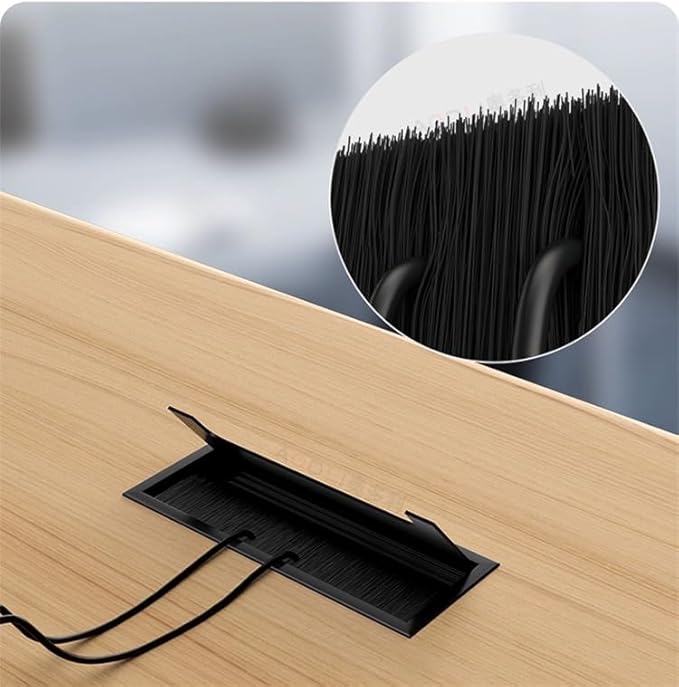 2PCS Metal Desk Cable Wire Grommet Cord,PC Computer Desk Table Metal Rectangle Wire Cable, Tidy Cable Hole Cover Organizers (Black)
