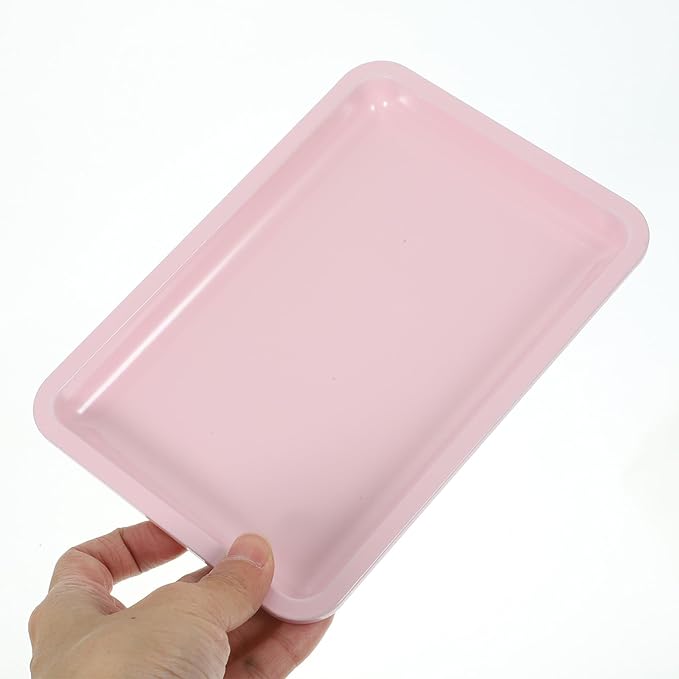 Stainless Steel Jewelry Storage Tray with Four Support Feet Stable and Spacious Trinket Plate Organizer for Nail Tools and Small Accessories Pink Decorative Catchall for Desktop