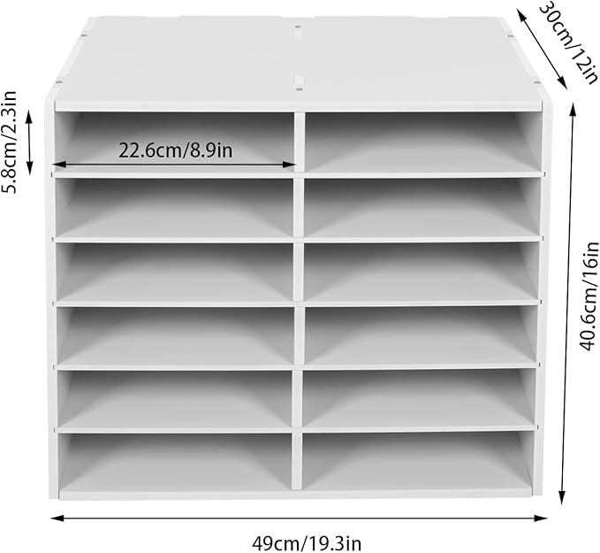 Literature Organizer Sorter for Desk, 12 Slots Adjustable File Sorter Mail Organizer, Paper Sorter Organizer, Open Design Paper Storage Mailbox for Office School Classroom, White