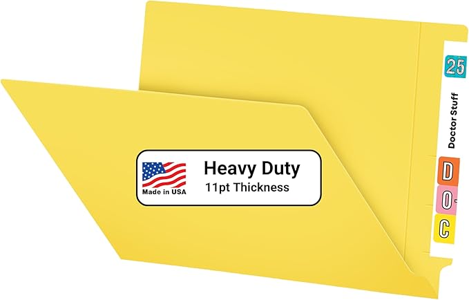 Yellow File Folders, USA Made, Doctor Stuff, No Fasteners, Durable 11pt, Reinforced End Tab, Colored Office & Medical Charts and Patient Chart Folder, Box of 100