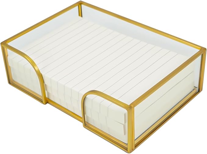 Sticky Note Holder Glass Post It Note Dispenser, 4 x 6 Inch Gold Sticky Note Dispenser, Stylish Post It Holder for Desk Home Office Decor