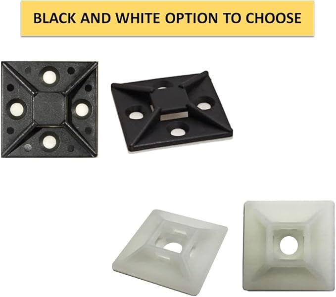 Kable Kontrol Zip Tie Mounts, 1/2” Sq, Natural White, 100 Pcs, Adhesive Backed Multi-Purpose Mounting Squares Nylon Cable Tie Wrap Anchor Pads for Cable Management
