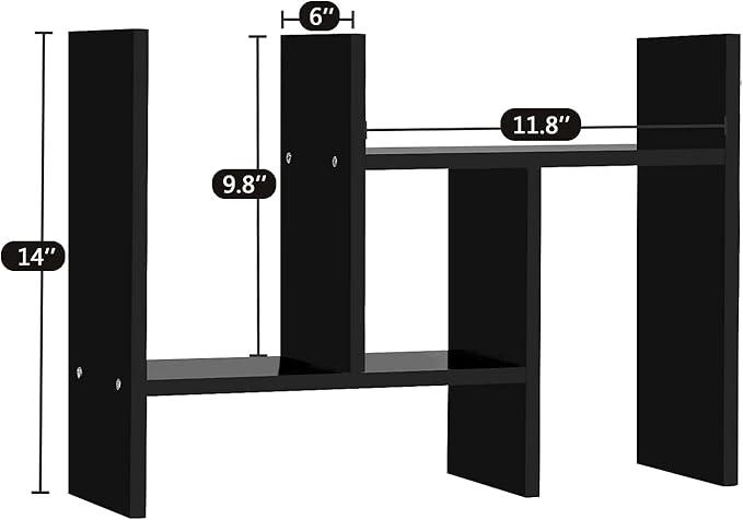 J.M.Deco Desktop Organizers and Storage for Office, Adjustable Desktop Organizer Shelf Double H Display, True Natural Stand Shelf, Black