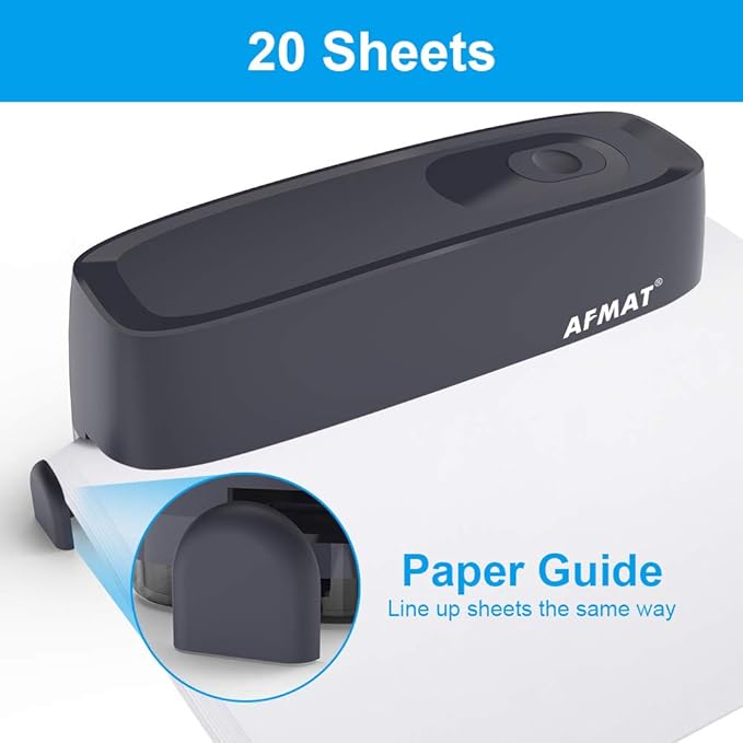 AFMAT Electric 3 Hole Punch, 20-Sheet 3 Hole Puncher for Binder, Effortless Punching, 9/32" Hole Diameter, Paper Hole Puncher 3 Hole Heavy Duty, for Office/School/Studio, AC or Battery Operated, HP08