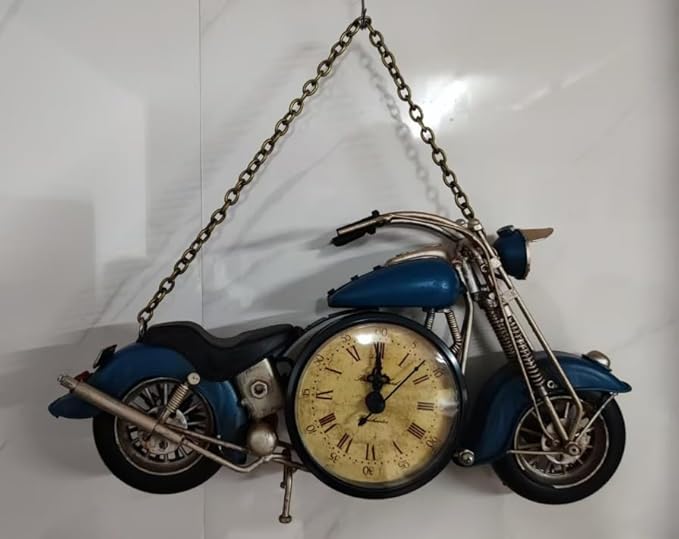 YCHTEWY-Vintage Metal Motorcycle Wall Clock - Battery Operated, Unique Home & Office Decor Gift, Stylish Art Deco Design(B)