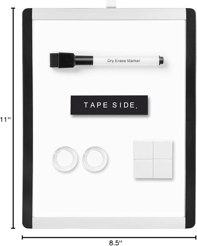 Amazon Basics Small Dry Erase Whiteboard, Magnetic Whiteboard with Marker and Magnets, 8.5" x 11", Plastic/Aluminum Frame