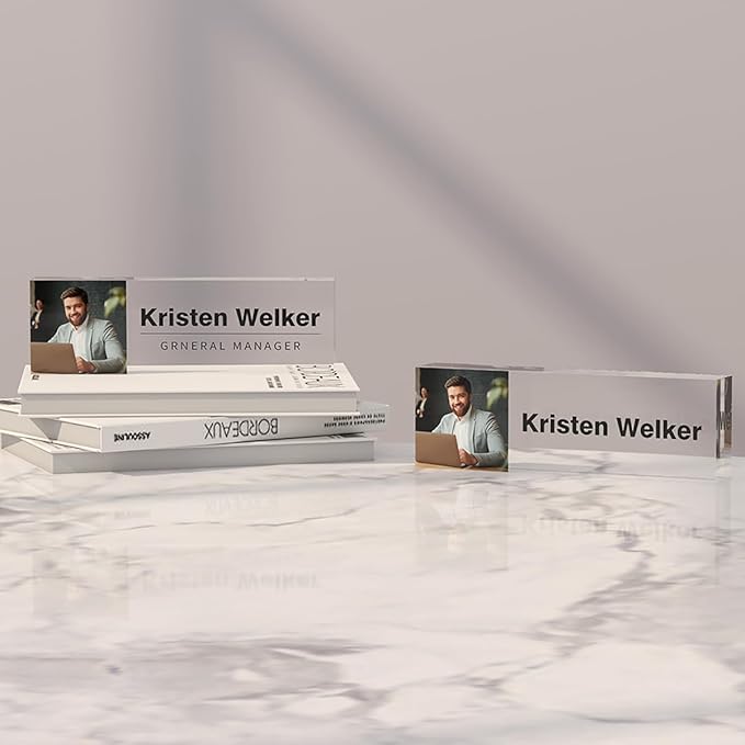 Personalized Custom Name Plates on Acrylic Glass, Office Desk Decor, Personalized Office Gift for Boss Coworkers (Watercolor Flowers)