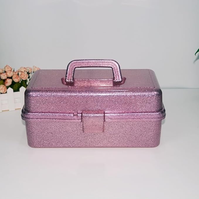 12.2inch 3-Layer Art & Craft Tool Storage Box, Beautiful Sewing Supplies Organizer, Plastic Portable Fishing Tackle Boxes, for Art Supply, Makeup, Hair Accessories, Painting Tools (Pink)