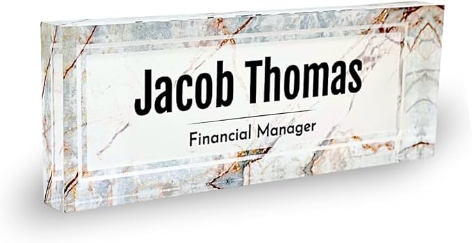 Customized Clear Acrylic Thick 8x3" Desk Name Plate Block with Personalized Logo - Professional Office Decor - Customized Acrylic Plate Gift for Teacher Co-workers, Christmas Gifts for Her, Thanksgiving Gifts (Beige Marble)