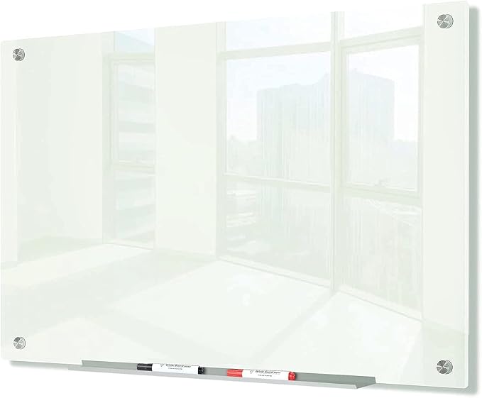 J&J worldwide Glass Whiteboard 47"x35", Magnetic White Board Glass Dry Erase Board Large Frameless Glass White Board for Office, Home & School with Marker Tray & Markers