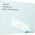 Glass Magnetic Dry-Erase Board - 48 x 36 Inches Hanging Glass Whiteboard for Wall, Large Frameless Magnetic White Board for Office, Home & School