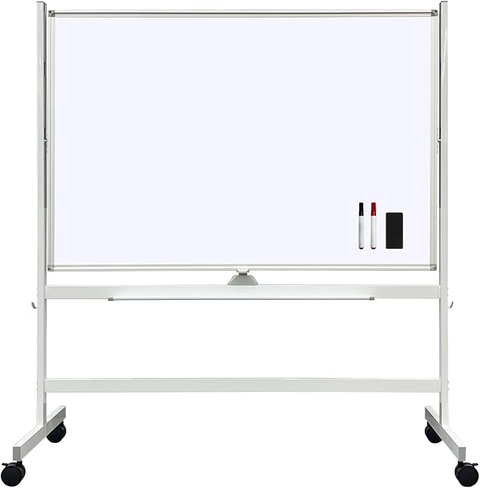 Large Rolling Whiteboard on Wheels, 48" x 32" Double-Sided Mobile White Board with Stand, Portable Standing Dry Erase Board Easel for Home Office Classroom School (32" x 48" WH)