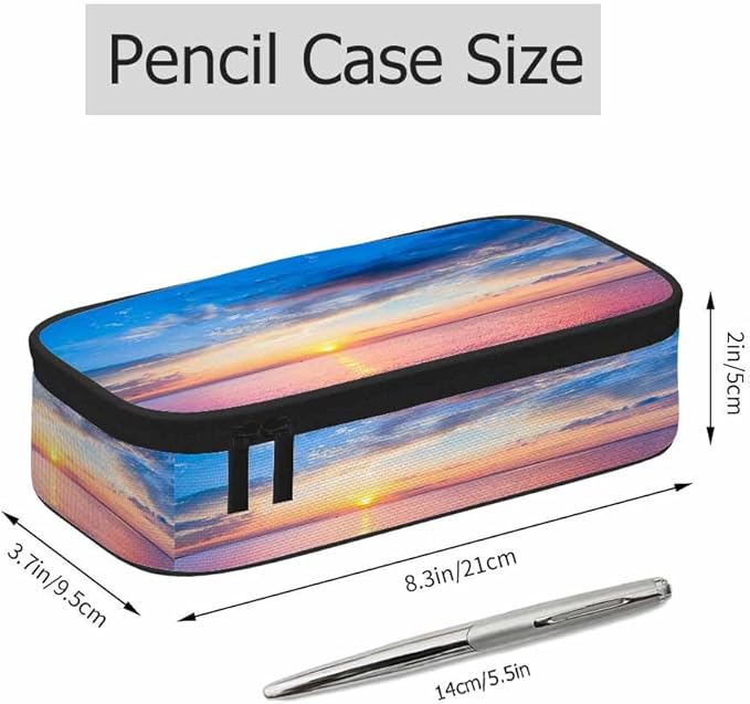 Sunrise Seascape Pencil Holder Bag Cloudy Sun Sparkling Sea Beautiful Pencil Case College Office School for Teens Boy Girl