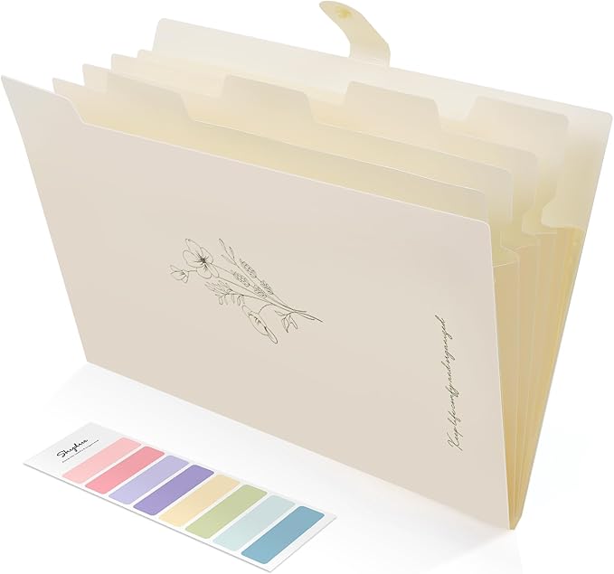 SKYDUE Expanding File Organizer with 5 Pockets, Accordion File Folders with Labels, Portable Document Paper Bill Receipt Organizer, Home College School Office Supplies, Letter Size,Apricot