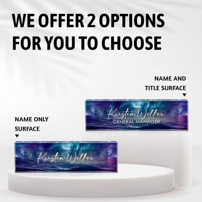 Desk Name Plate Personalized Name Plate for Desk, Office Desk Decor, 3D Style Personalized Plaque Name Plates for Desks Custom Appreciation Gifts for Boss Lady Employee Coworkers (Aurora Polaris)