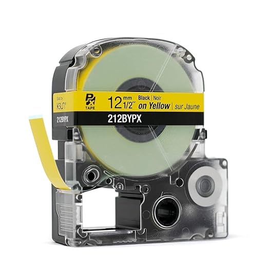 Epson LABELWORKS 212BYPX Genuine PET (Polyester) Tape Cartridge - Black on Yellow Industrial Label Maker Tape - 1/2" (12MM) Wide, 30 ft