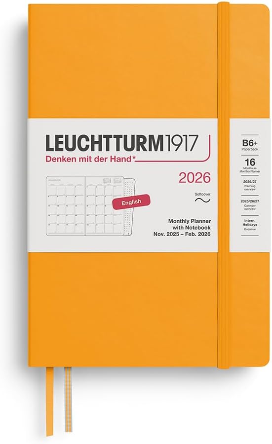 LEUCHTTURM1917 - Monthly Planner & Notebook 2026, Softcover, Paperback (B6+), Ruled, Rising Sun (Nov 1, 2025 - Feb 28, 2027)