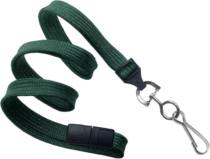 Specialist ID 100 Pack - Premium Flat Breakaway Lanyards for ID Badges & Badge Holders - 3/8" Wide Woven Safety Lanyard with Metal Swivel Hook for Teachers, Students, Cruise, Office (Forest Green)