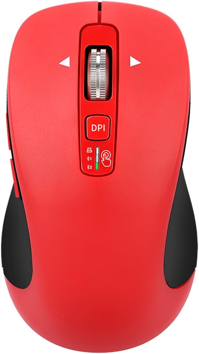 Wireless Bluetooth Mouse (USB + BT1 + BT2), Full Size, 4-Way Scrolling, Multi-Device Silent Mouse for Computer, Laptop, iPad, MacBook (Red)