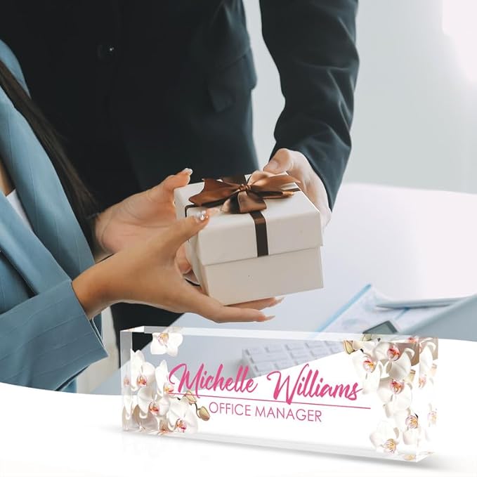 Desk Name Plate Personalized Name Plate for Desk, Office Desk Decor, 3D Style Personalized Plaque Name Plates for Desks Custom Appreciation Gifts for Boss Lady Employee Coworkers (Pink Orchid)