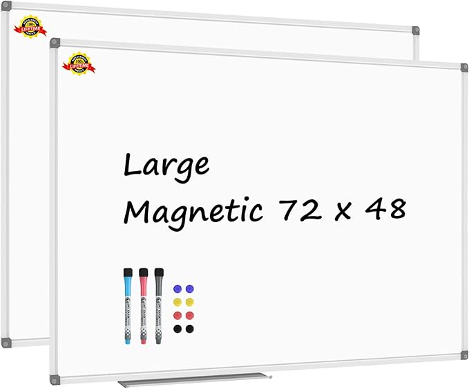Lockways Dry Erase Board 72 x 48 Inch, Large Magnetic White Board Pack of 2, Aluminium Frame Whiteboard with Marker Tray for School, Office and Home