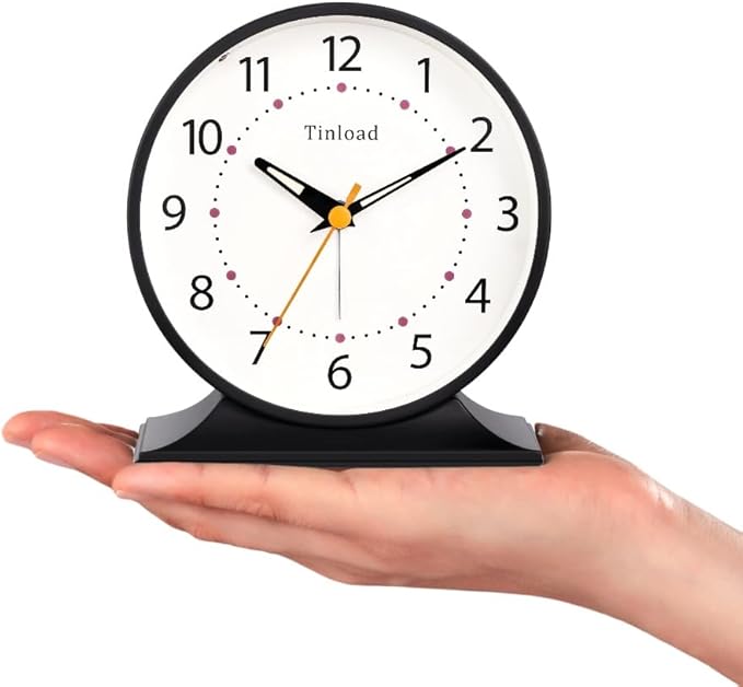4.5" Antique Retro Analog Alarm Clock, Small Silent Bedside Desk Clock with Manual Light, Battery Operated, Snooze, for Living Room, Bedroom, Bedside, Desk(Black)