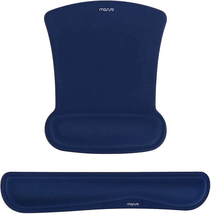 MOSISO Wrist Rest Support for Mouse Pad & Keyboard Set, Ergonomic Mousepad Non-Slip Base Home/Office Pain Relief & Easy Typing Cushion with Neoprene Cloth & Raised Memory Foam, Navy Blue