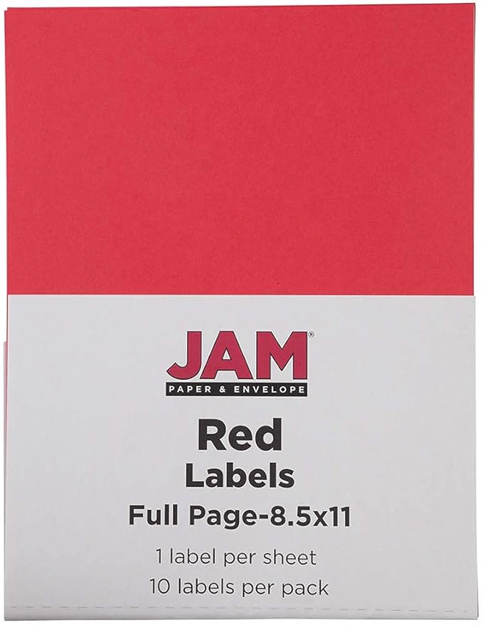 JAM PAPER Full Sheet Shipping Labels - Printable Sticker Paper - 8 1/2 x 11 - Red - 10 Full Pages/Pack