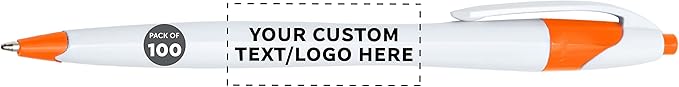 DISCOUNT PROMOS Custom Slim Curvy Ballpoint Pens Set of 100, Personalized Bulk Pack - Black Ink, Retractable, Great for Office, School, Tradeshows - Orange