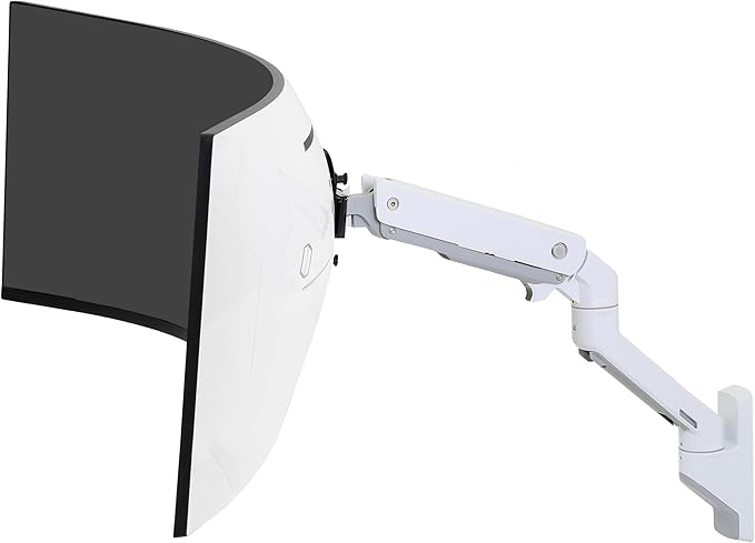 Ergotron – HX Single Ultrawide Monitor Arm with HD Pivot, VESA Wall Mount – for 1000R Curved Monitors Up to 49 Inches, 28 to 42 lbs – HD Pivot, White