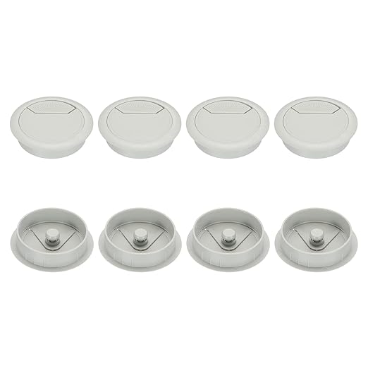 PATIKIL 60mm Desk Grommet, 8pcs Desk Cord Hole Cover Desk Cable Hole Grommet Cover Sturdy ABS Plastic Round for Cables Cabinets Desktop Equipment Wiring Organizing,Elasticity, Grey