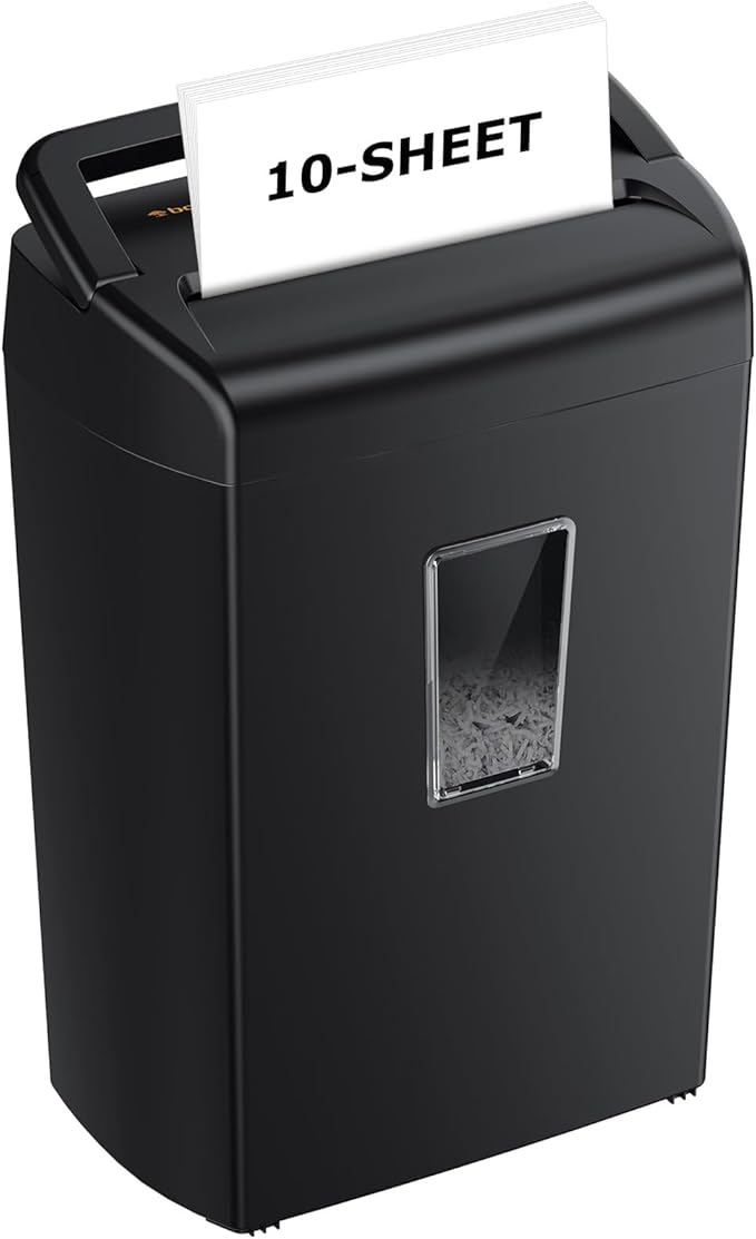 Bonsaii 10-Sheet Cross Cut Paper Shredder, 5.5 Gal Home Office Heavy Duty Shredder for Credit Card, Staple, Clip with Transparent Window(C209-D)