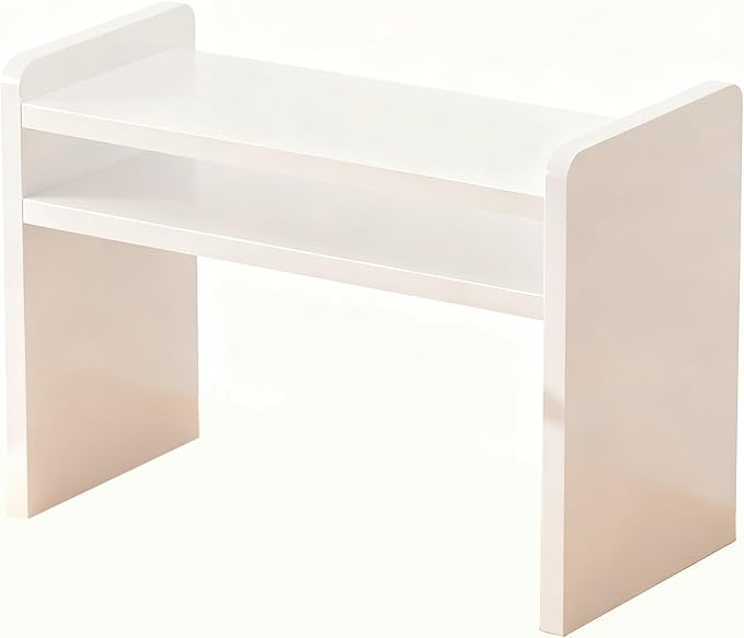 Desktop Storage Rack, Wooden Printer Stand with Compact Under Desk Shelf for Home Office Organization(Warm White,17.7 * 11.8 * 13.7in)