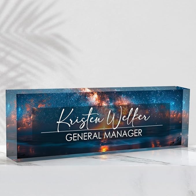 Desk Name Plate Personalized Name Plate for Desk, Office Desk Decor, 3D Style Personalized Plaque Name Plates for Desks Custom Appreciation Gifts for Boss Lady Employee Coworkers (Vast Celestial)