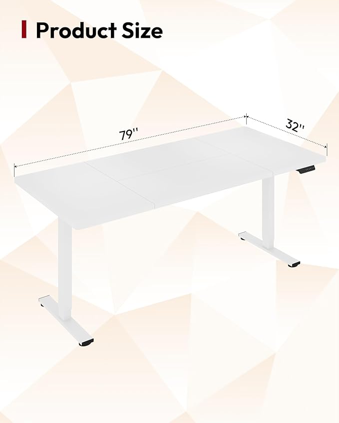 SANODESK Electric Standing Desk 79 x 32 Inches Height Adjustable Stand Up w/6-Button Controller Ergonomic Computer Desk with Splice Board for Home Office, White Frame + White Tabletop