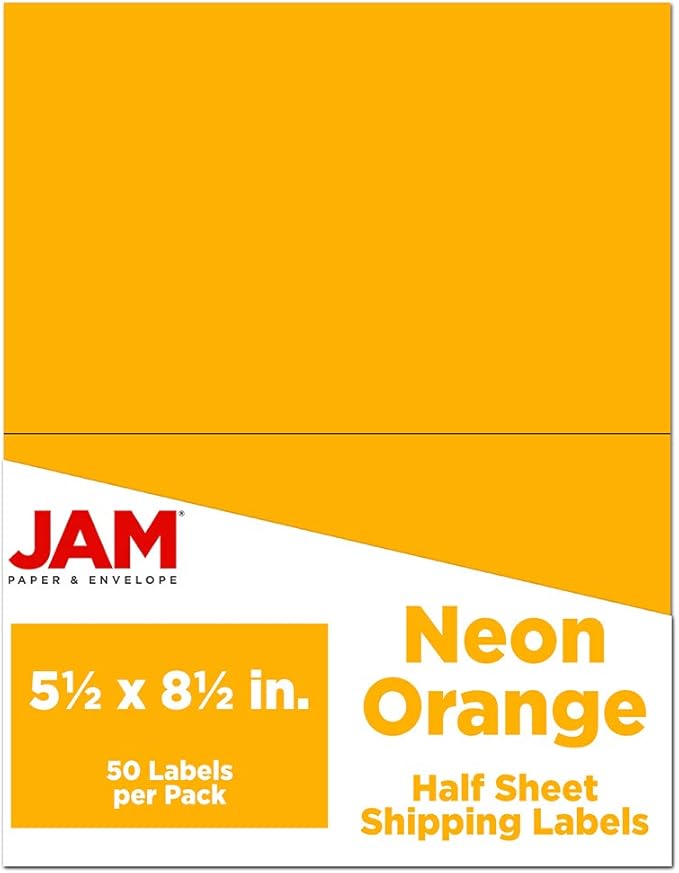 JAM PAPER Shipping Labels - Half Page - 5 1/2 x 8 1/2 - Neon Orange - 50/Pack