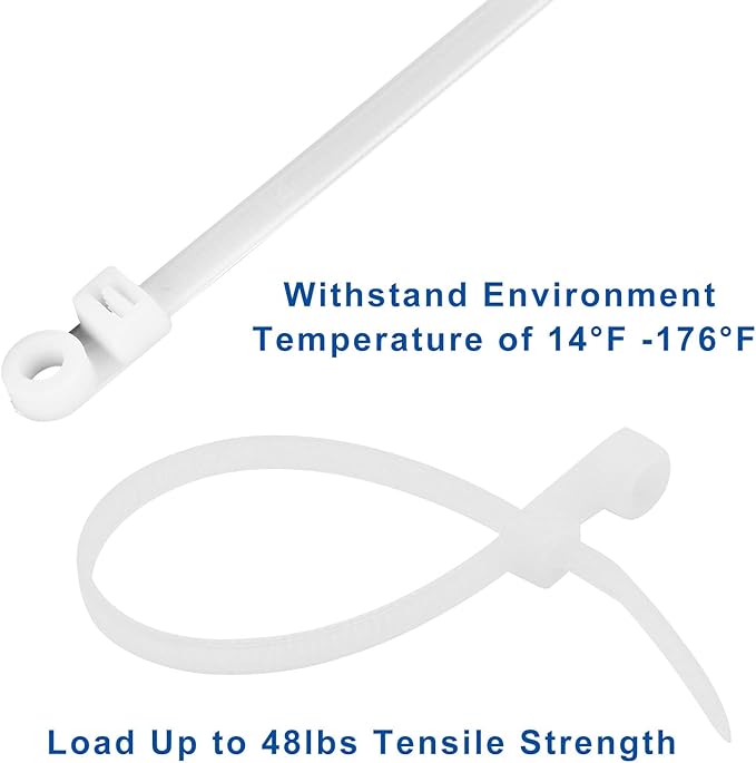 Zip Ties with Screw Hole 150 Pcs, 6 inch 48lbs Electrical Cable Ties Straps, Mount Head Plastic Ties Multipurpose Heavy Duty Nylon Zip Tie for Indoor & Outdoor (6", White)