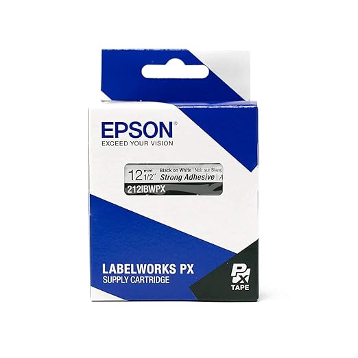 Epson LABELWORKS 212IBWPX Genuine PET (Polyester) Tape Cartridge - Black on White Strong Adhesive Standard Industrial Label Maker Tape - 1/2" (12MM) Wide, 30 ft