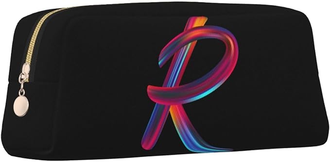 Cute Initial Pencil Case for Kids Simple Leather Pencil Pouch for Boys Girls Letter Design Pencil Box Pen Bag Pencil Pouch Office Stationery Organizer, Rainbow Letter R