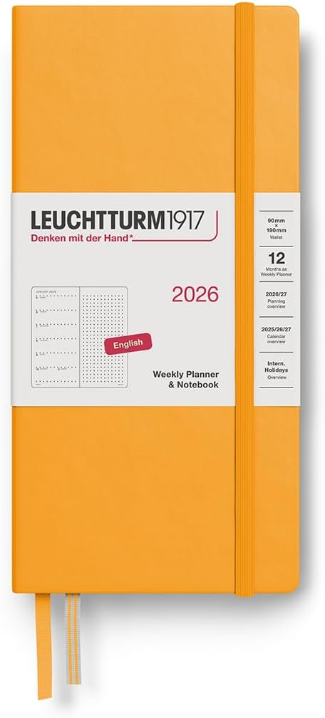 LEUCHTTURM1917 - Weekly Planner & Notebook 2026, Hardcover, Wallet (B6+ x A6), Dotted, Rising Sun (Jan 1 - Dec 31, 2026)