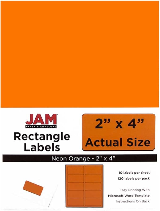 JAM PAPER Shipping Address Labels - Standard Mailing - 2 x 4 - Neon Fluorescent Orange - 120/Pack