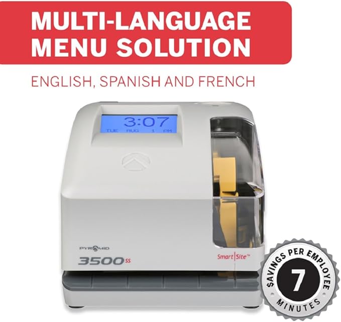 Pyramid Time Systems 3500ss Employment Time Clock & Document Stamp, Unlimited Employees, 5-1/2"H x 6-1/2"W x 6-1/2"D, Gr