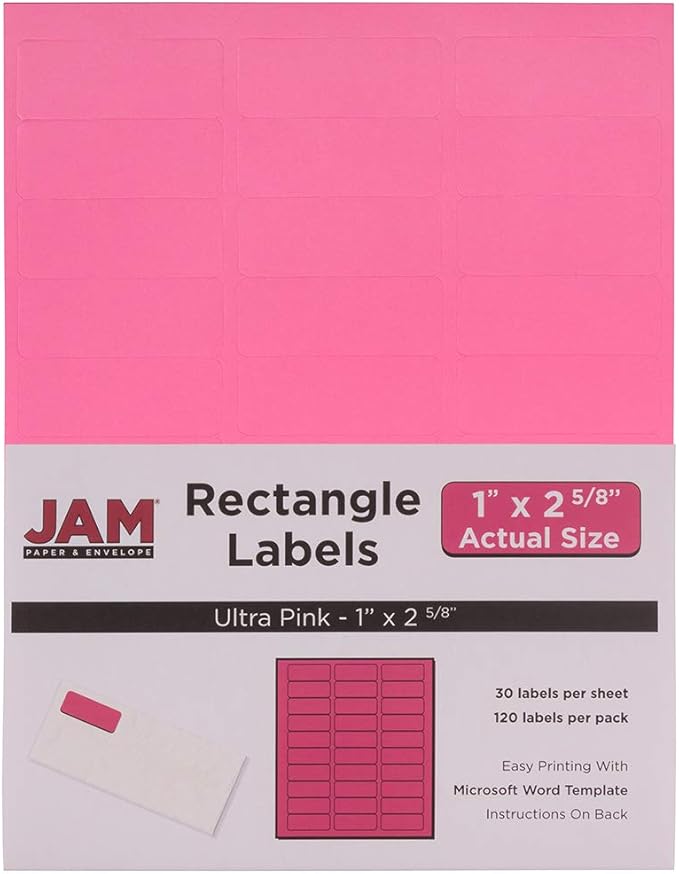 JAM PAPER Return Address Labels - Standard Mailing - 1 x 2 5/8 - Ultra Pink - 120 Shipping Labels/Pack